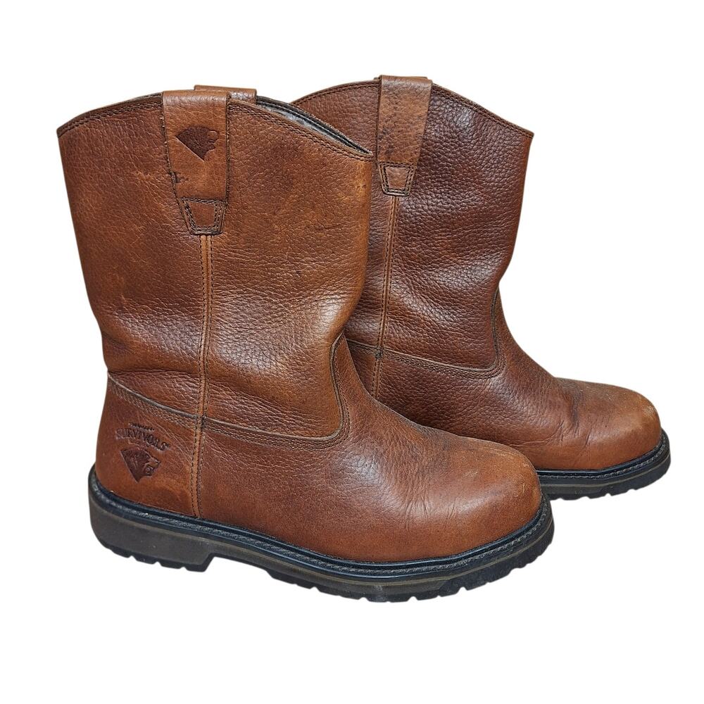 Herman Survivors steel toe work boots 10.5 mens tan brown leather pull on safety
